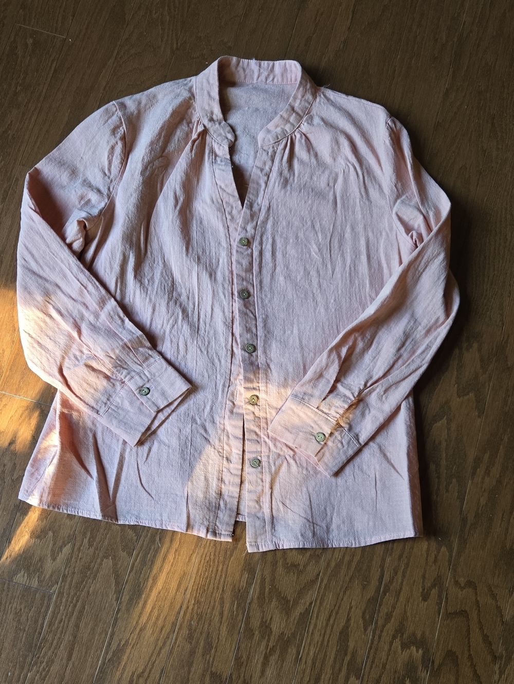 Women's Light Pink Button-Up Shirt - Soft Long Sleeve Top
